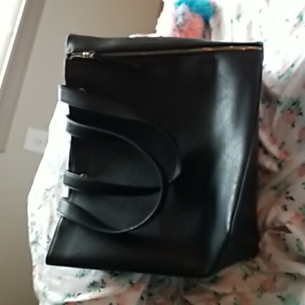 Neiman Marcus black tote bag with gold zipper